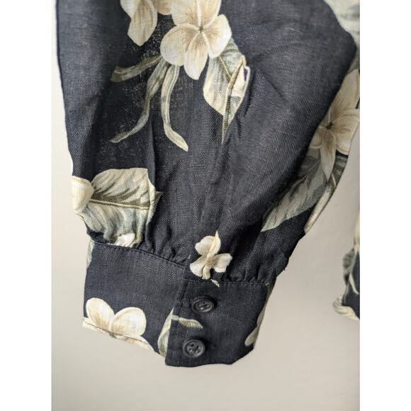 Lands' End Large 14/16 black floral linen long sleeve oversized shirt - Picture 7 of 8